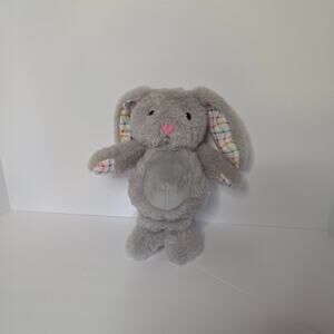 Createology Gray Bunny Rabbit Plush Plaid Ears Pink Nose Stuffed Animal